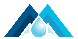 Blue gradient mountain logo with water droplet, representing purity and nature. Ideal for environmental or water-related branding.