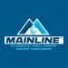 Mainline logo: plumbing, well pumps, water treatment services with mountain and water droplet design on blue background.